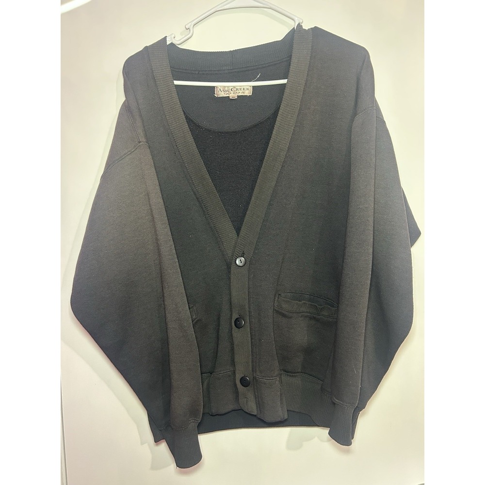 Vintage 90s Ash Creek Trading Black Fleece Sweatshirt Cardigan Medium Slouchy